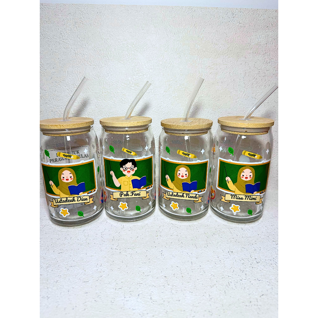 Gelas Kaca Custom Aesthetic Ala Korea Tutup Bambu Sedotan | Gelas Aesthetic, Gelas Hampers, Gelas Ka