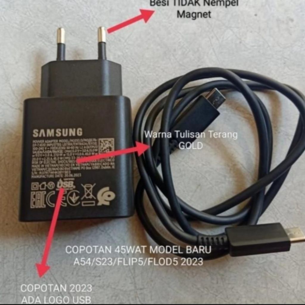 Charger Samsung Galaxy A33 A53 A71 A72  A73  A80 Copotan Original 45 Watt