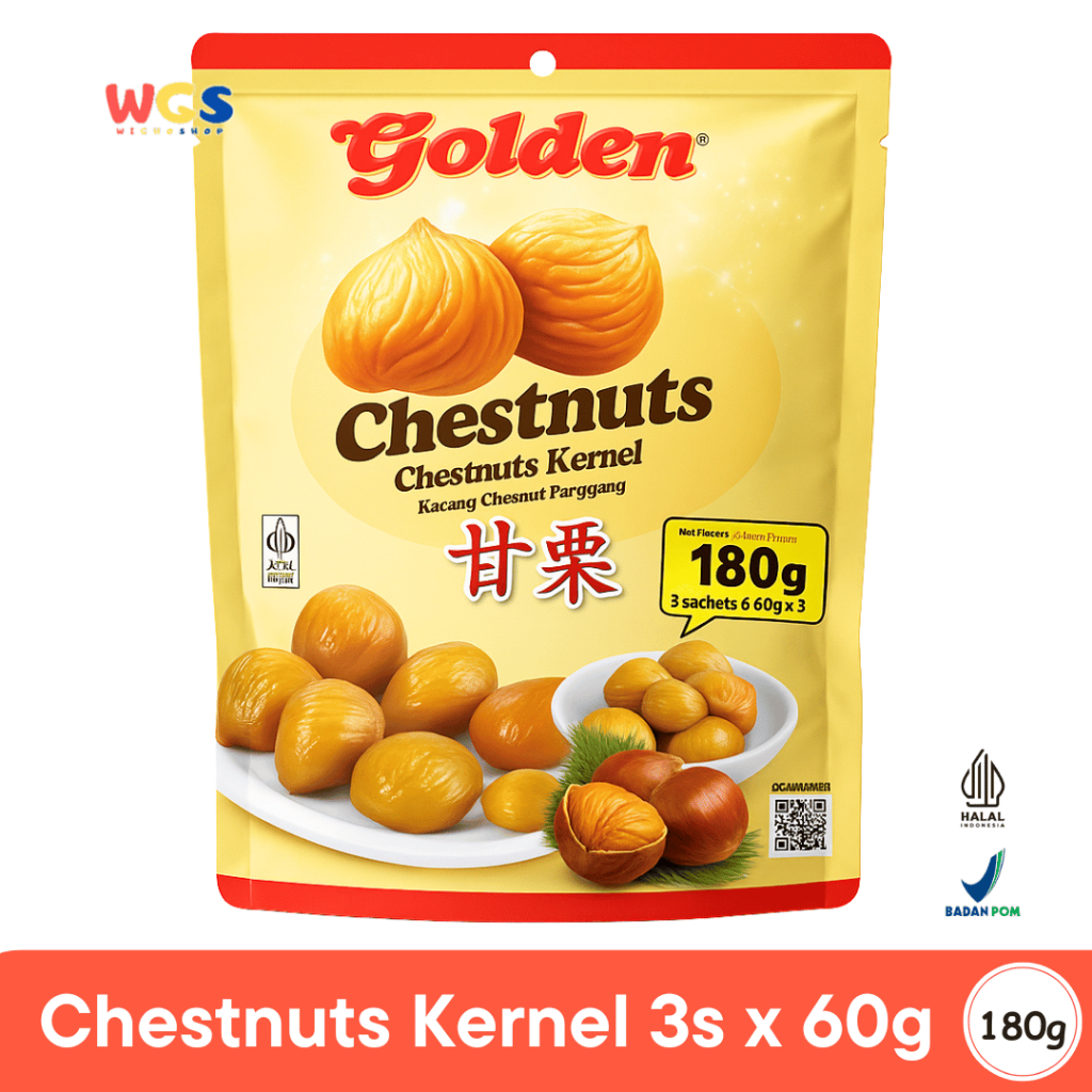 

Golden Chestnuts Kernel 180g (3 Sachet x 60g) - Kacang Chestnut Panggang Siap Santap