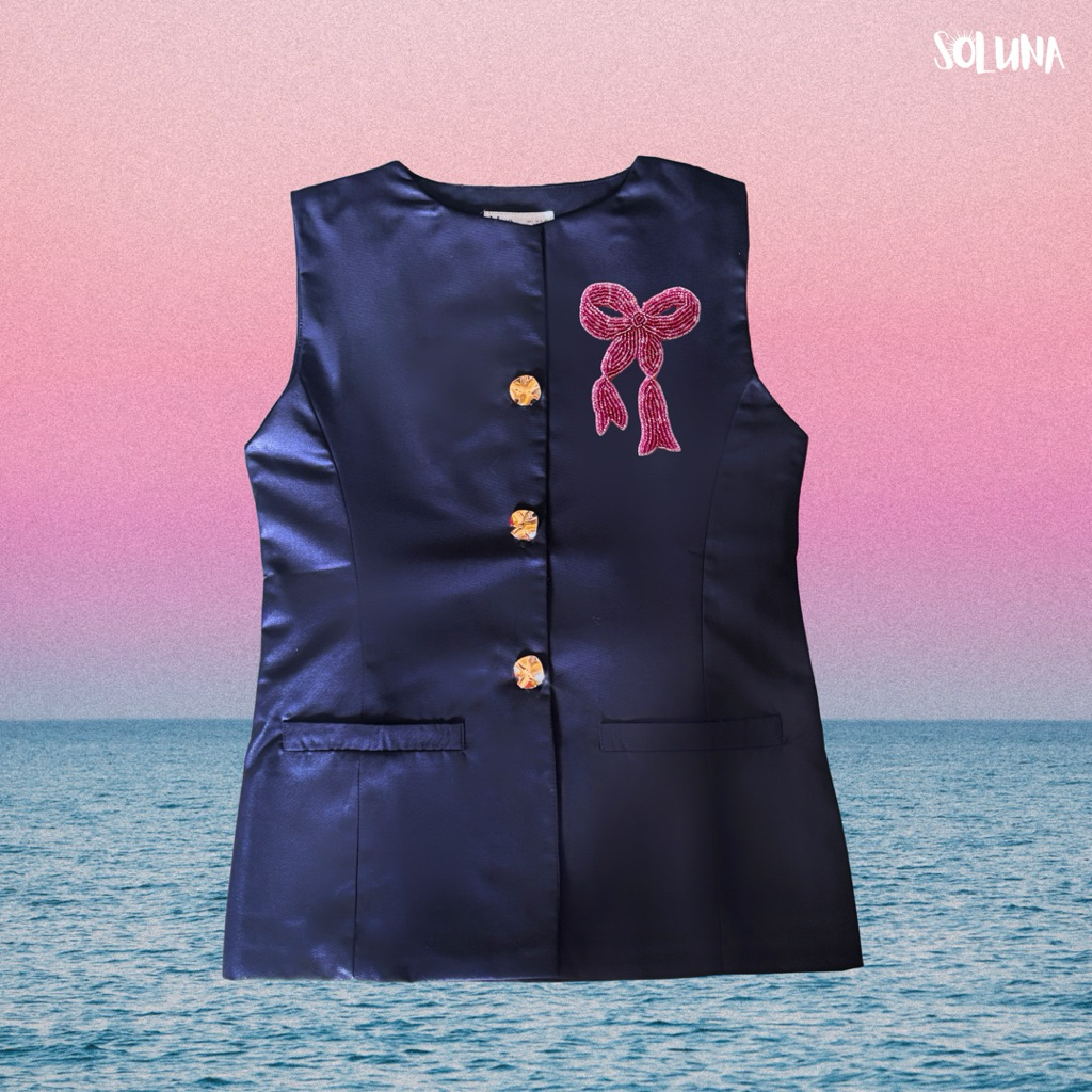 Soluna Ribbon Vest | Vest | Navy Vest | Atasan Wanita | Woman Top
