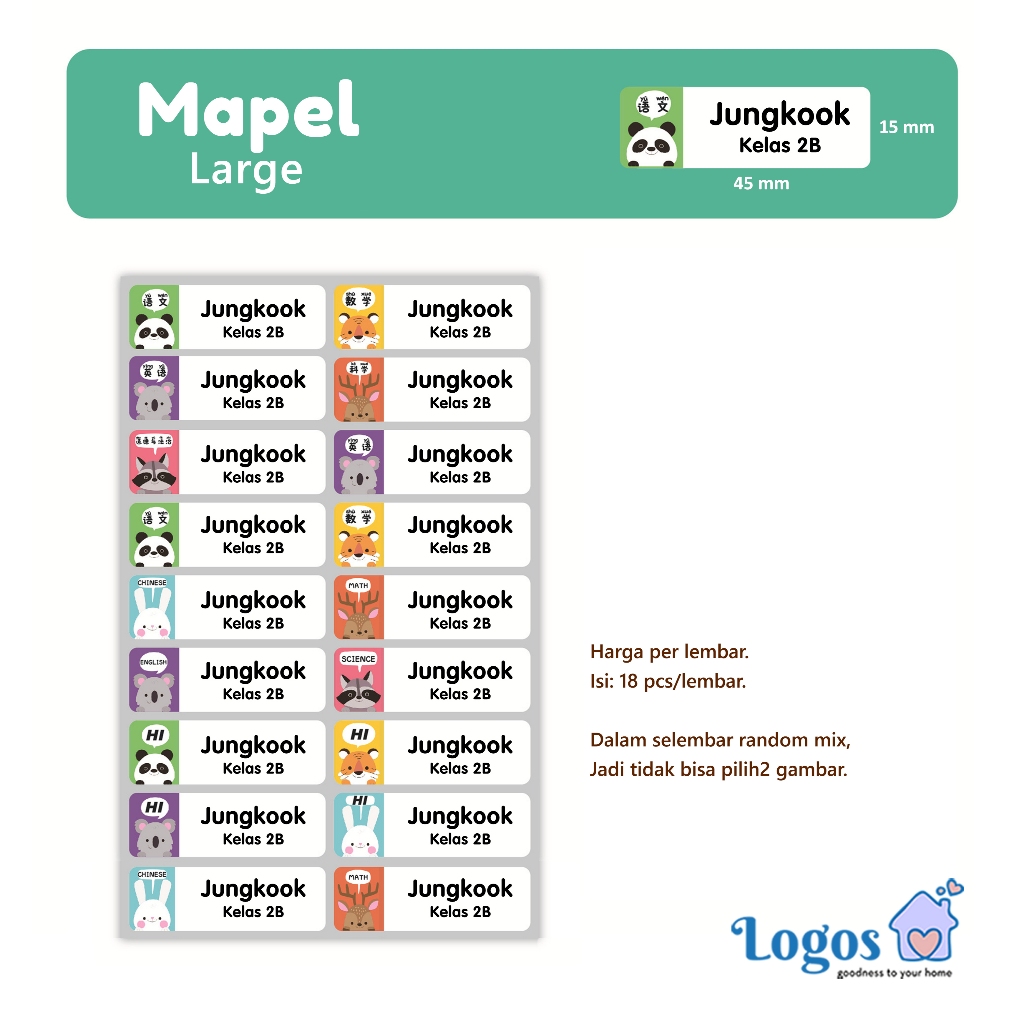 

Label Nama Waterproof Large Mapel stiker nama anak Name Sticker Mata Pelajaran