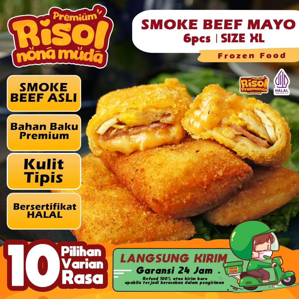 

FROZEN Risol Beef Mayo Ukuran XL (Isi 6) - Cemilan NonaMuda