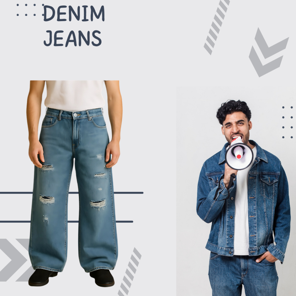 Celana Jeans Pria Skena Denim Pants Loose Fit Baggy Sobek Ripped Jins