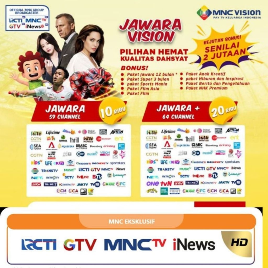 Paket MNC Vision Jawara+ 1 tahun kualitas HD