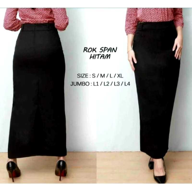 ROK SPAN REMPEL WANITA KAIN HITAM FORMAL PREMIUM STRETCH