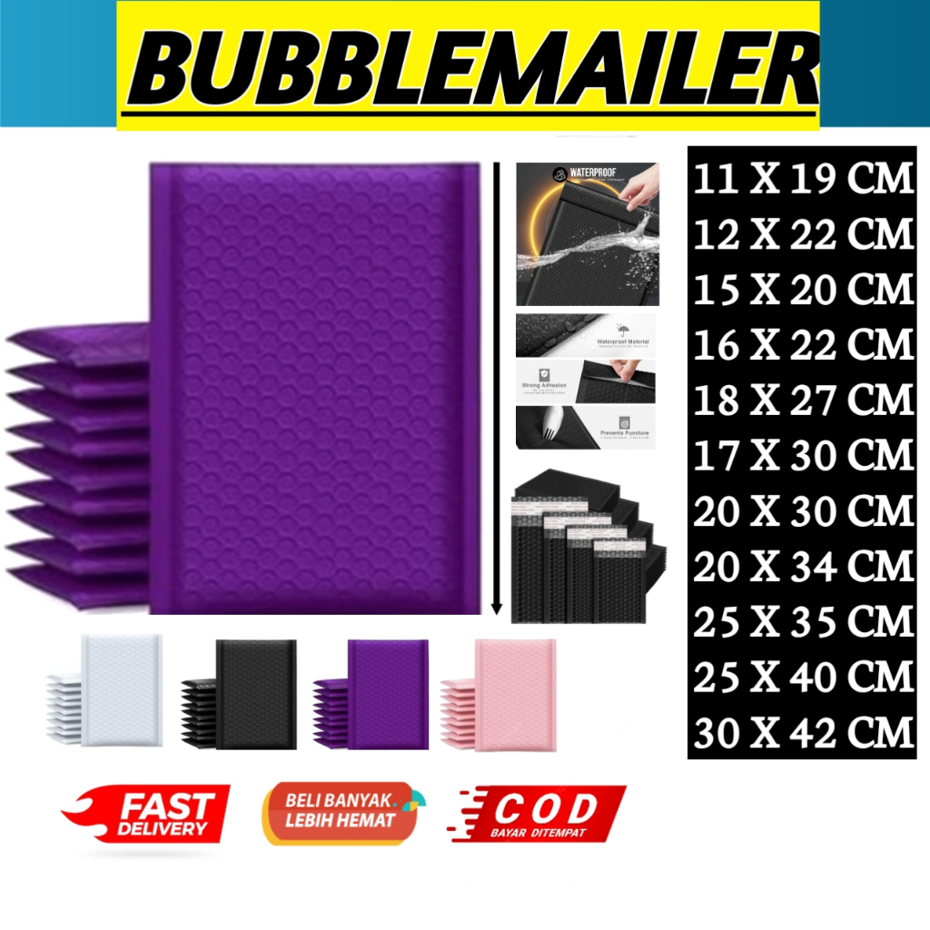 

Bubble Mailer / Amplop Bubble 1 Pcs - Packing Olshop Warna Hitam Putih Ungu Pink | Aman & Stylish!