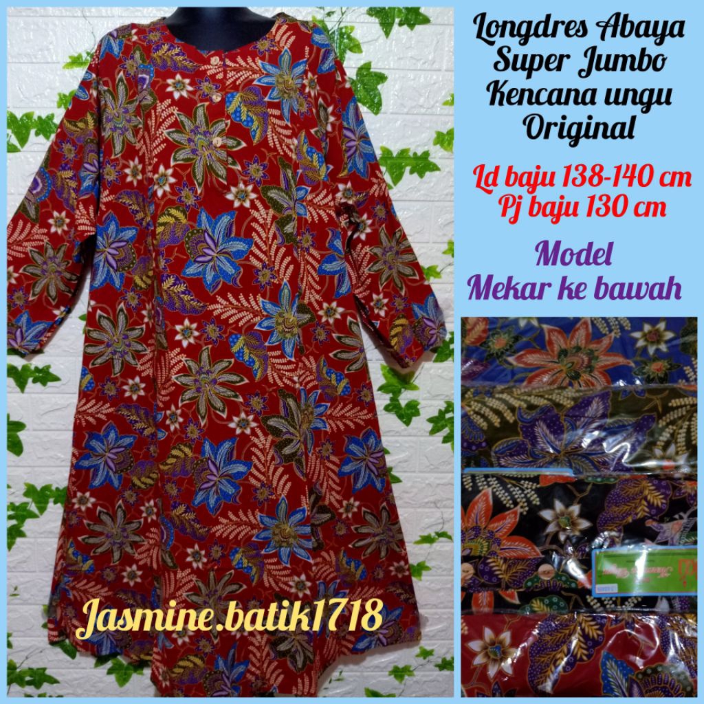 LONGDRES JUMBO ABAYA MEKAR KE BAWAH#KENCANA UNGU LEBEL MERAH & SESAWI LEBEL COKLAT