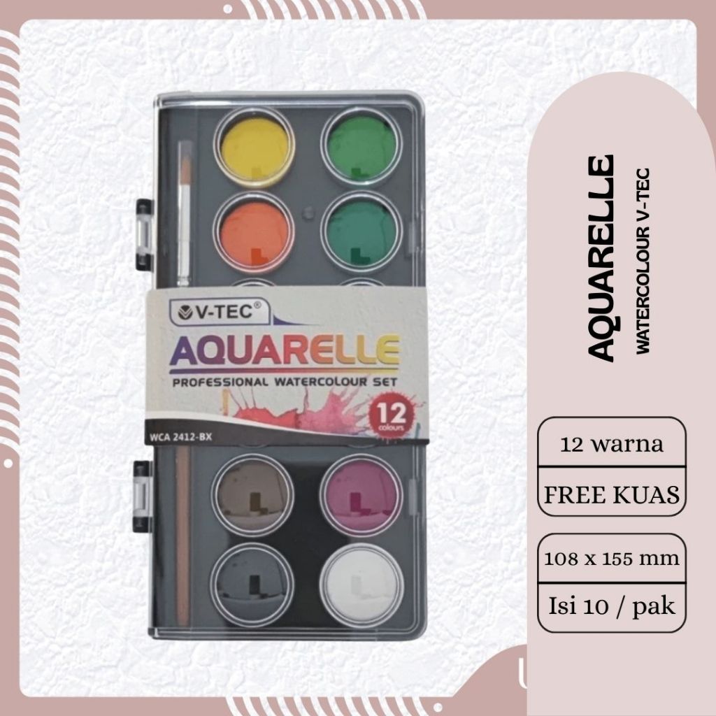 

[UMIDAKO] V-TEC AQUARELLE WATER COLOR/CAT AIR SET 12 WARNA