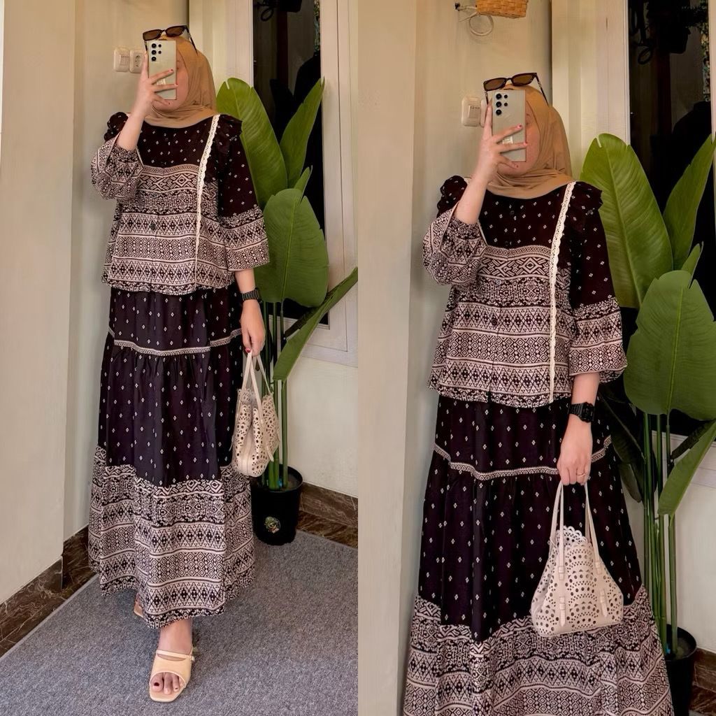 Zayna set rok kombinasi renda rayon // setelan rok rayon // setelan wanita // one set motif rayon ro