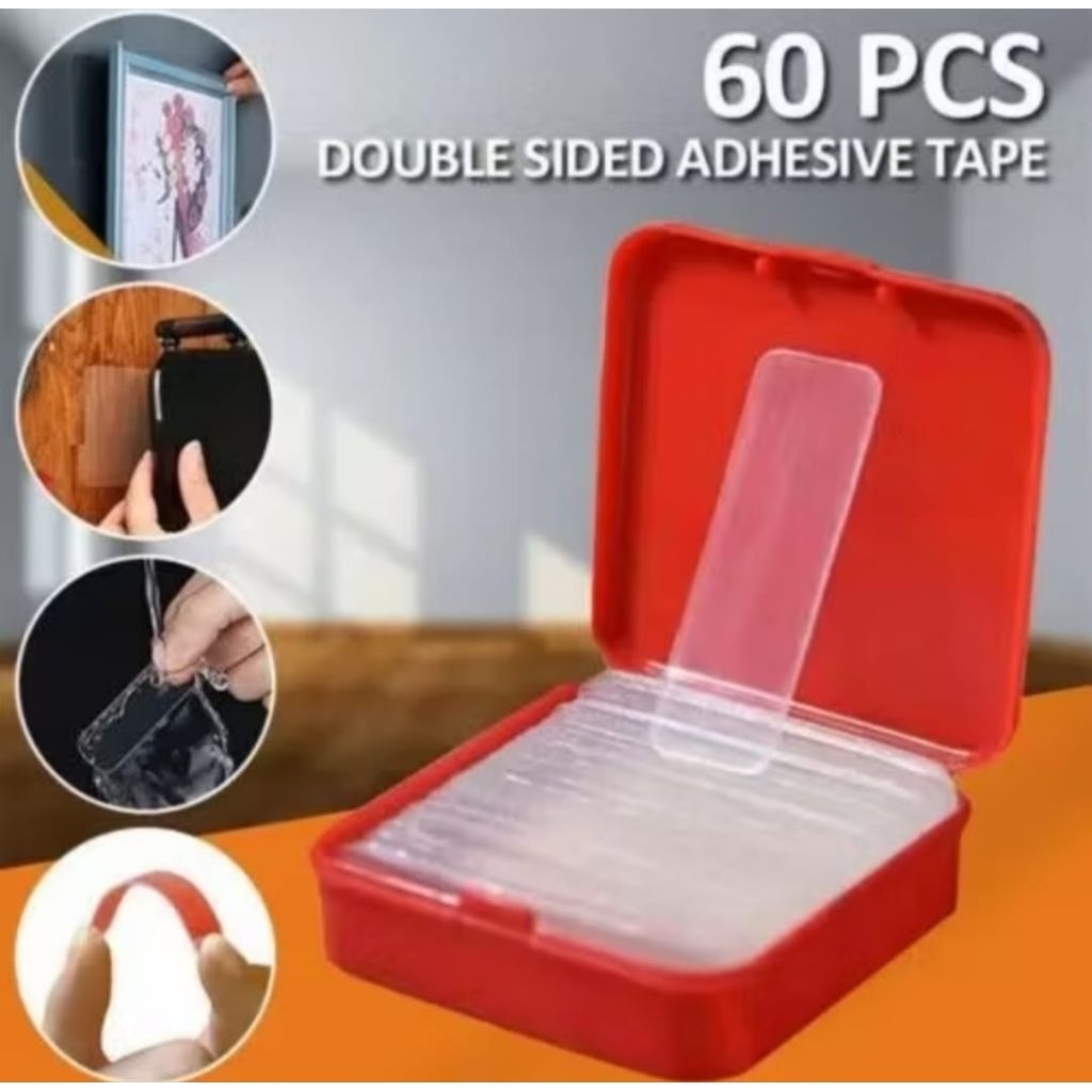 

Double Tape Nano Box Mini Isi 60 pcs Lakban 2 Sisi Sticker Double Tape Perekat Transparan Serbaguna