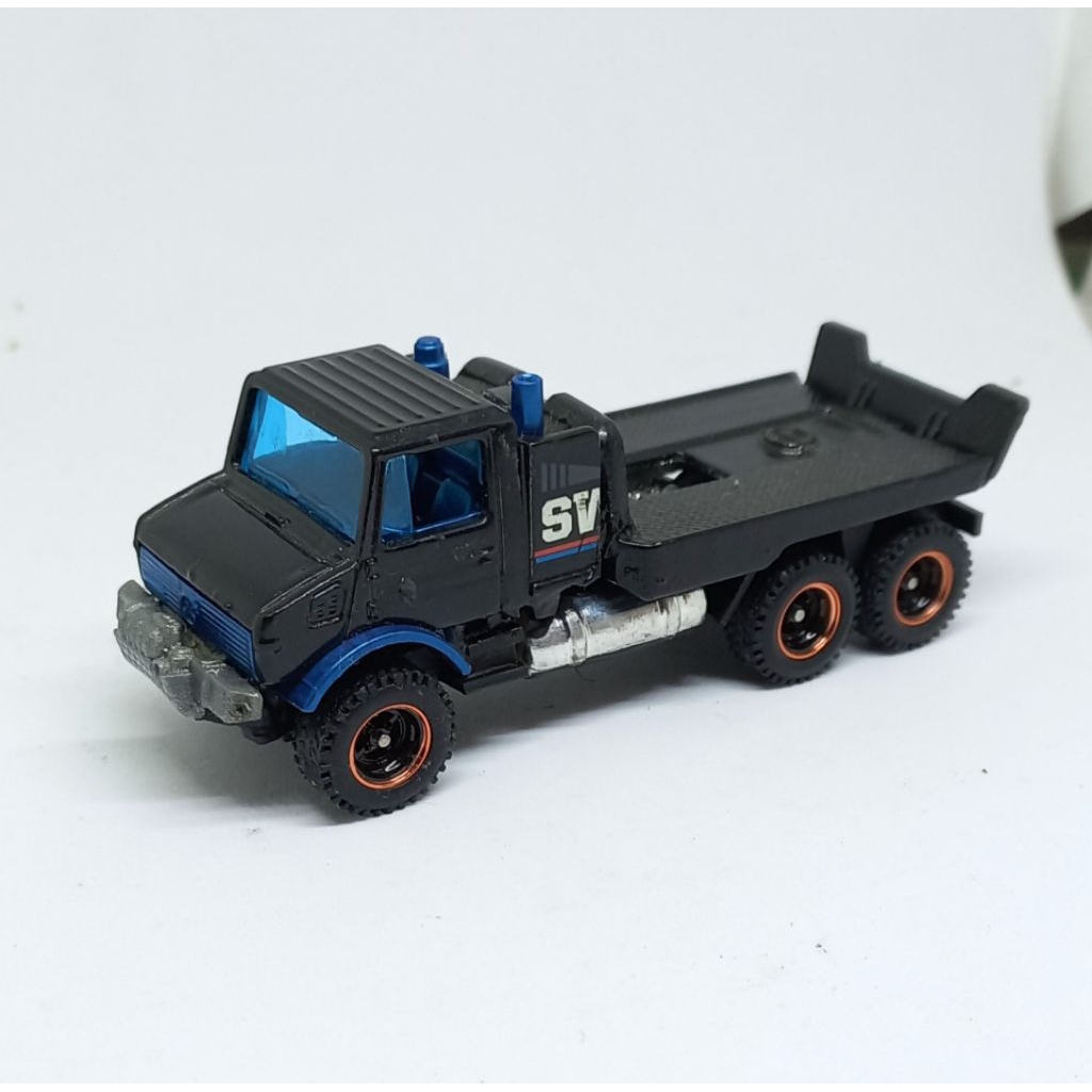 hot wheels mercedes benz unimog 1300 the haulinator flatbed truck 6x6 custom loose diecast (t)