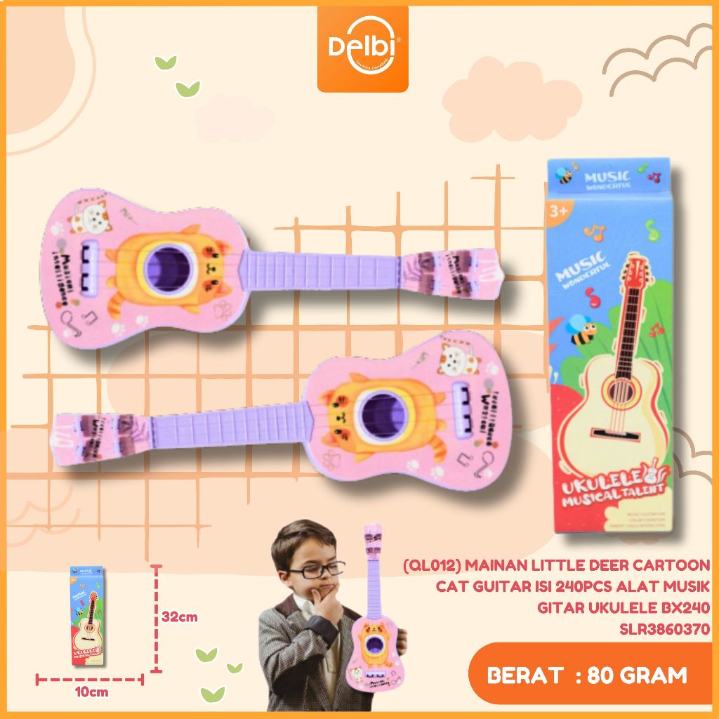 MAINAN GITAR ANAK ANIMAL DUS MAINAN UKULELE MAINAN GITAR MUSIK (QL012) MAINAN LITTLE DEER CARTOON CA