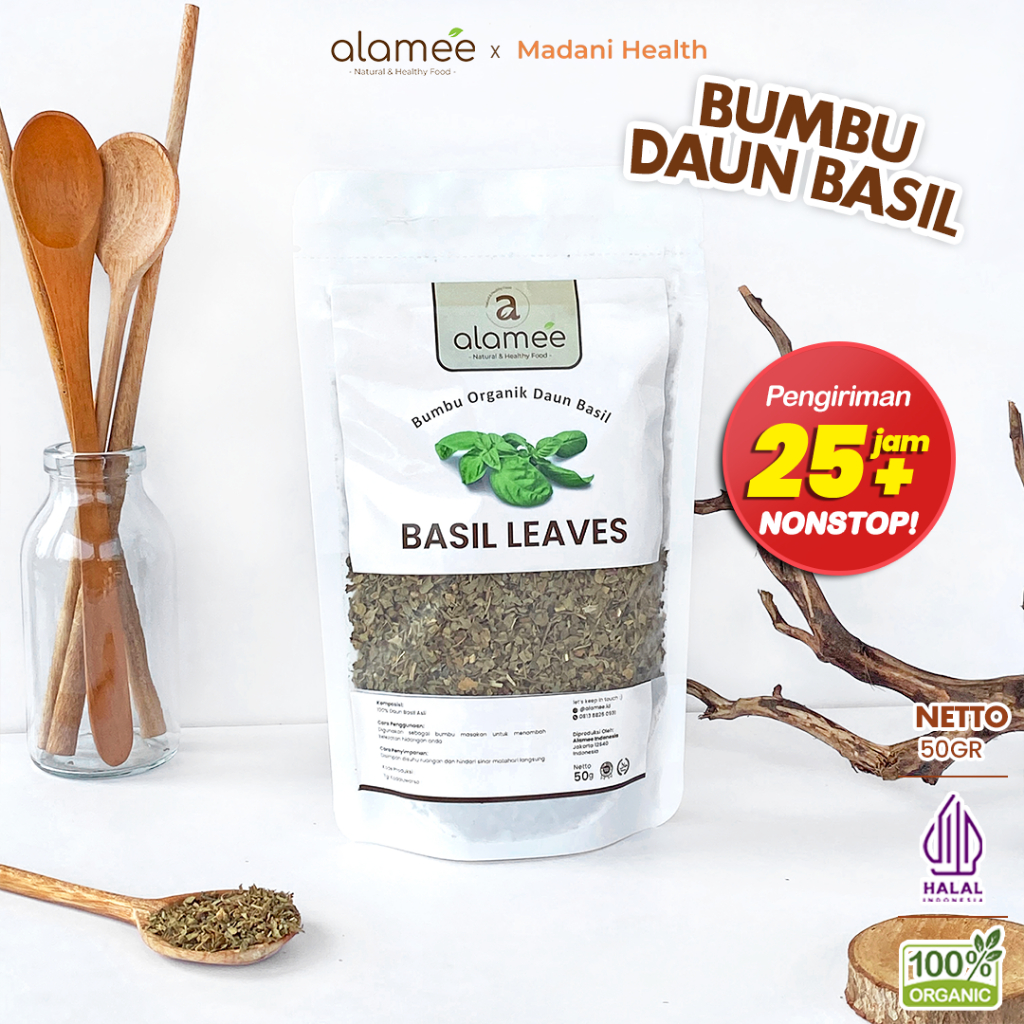 

ALAMEE Daun Basil Kering Bumbu Masak Kering Dapur Dried Leaf Murni Asli Masakan Instan Organik 50gr