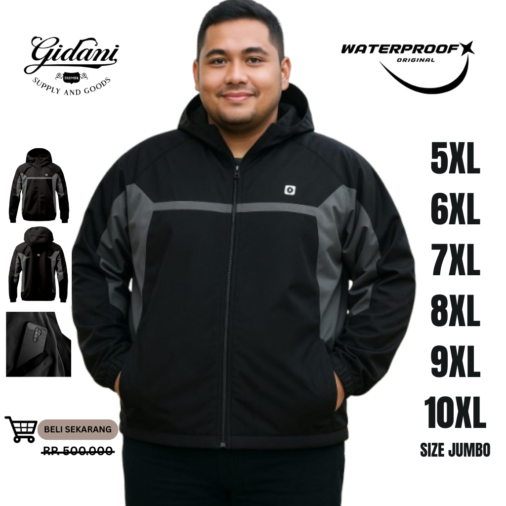 Jaket Gunung Pria BIG SIZE JUMBO 5XL - 10XL Jaket Outdoor Waterproof & Windproof Tahan Angin