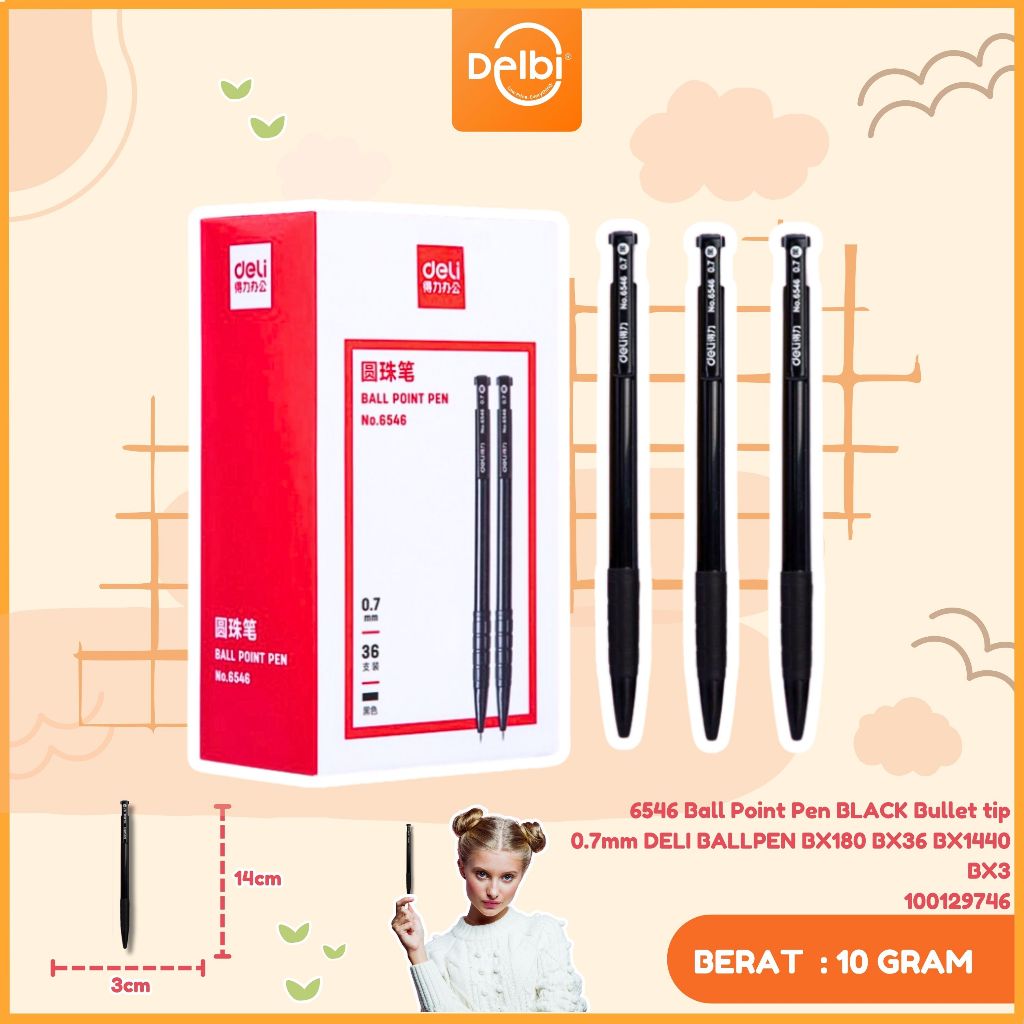 

Deli pulpen 1 pc retractable isi tinta tebal 6546 6546 Ball Point Pen BLACK Bullet tip 0.7mm