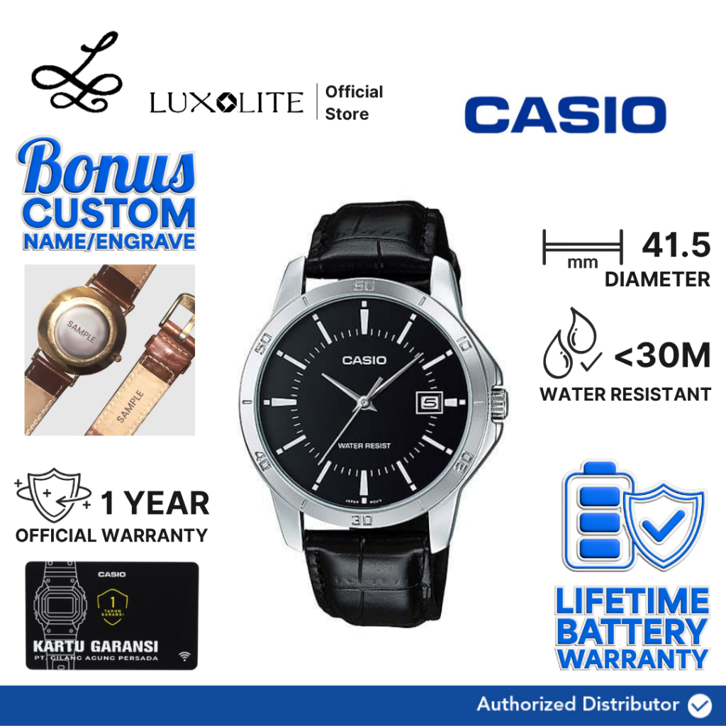 [Luxolite] CASIO Jam Tangan Pria Analog MTP-V004L-1AUDF/MTP-V004L-1A/MTP-V004L-1 Black Leather Strap