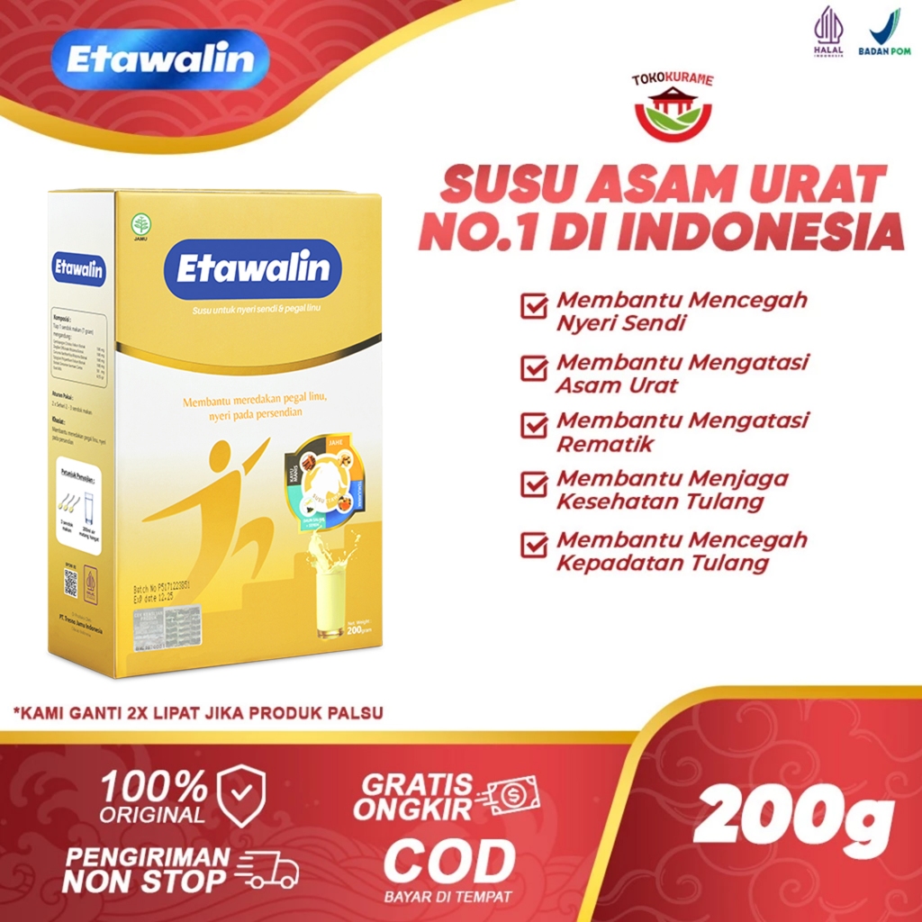 

Etawalin Susu Asam Urat Sendi dan Tulang Original Asli 100% 1 Box 200g Halal BPOM