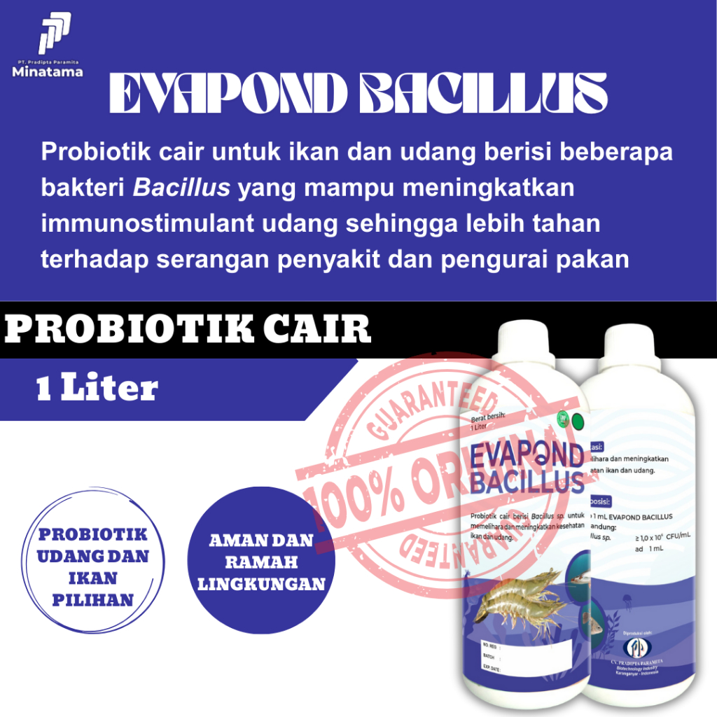 EVAPOND BACILLUS (1L) Probiotik cair udang dan ikan - Probiotik cair berisi bacillus sp. untuk memel