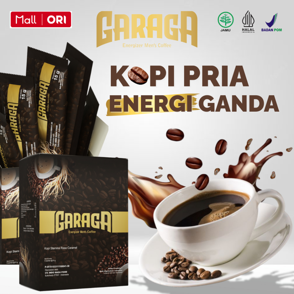

KOPI GARAGA 3 Sachet Penambah Stamina Pria Tahan Lebih lama Extra Gingseng Peru Kopi Origanal BPOM & HALAL