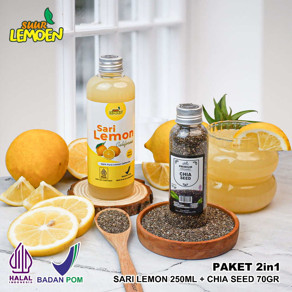 

Suur Lemoen Sari Lemon California 250ml Murni + Biji Chia Seed 70gr 100% Untuk Diet