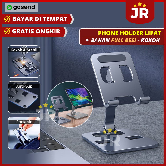 Phone Holder / Stand Holder HP Tablet Meja Lipat Full Besi Kokoh | Dudukan Tatakan Penyangga Sandara
