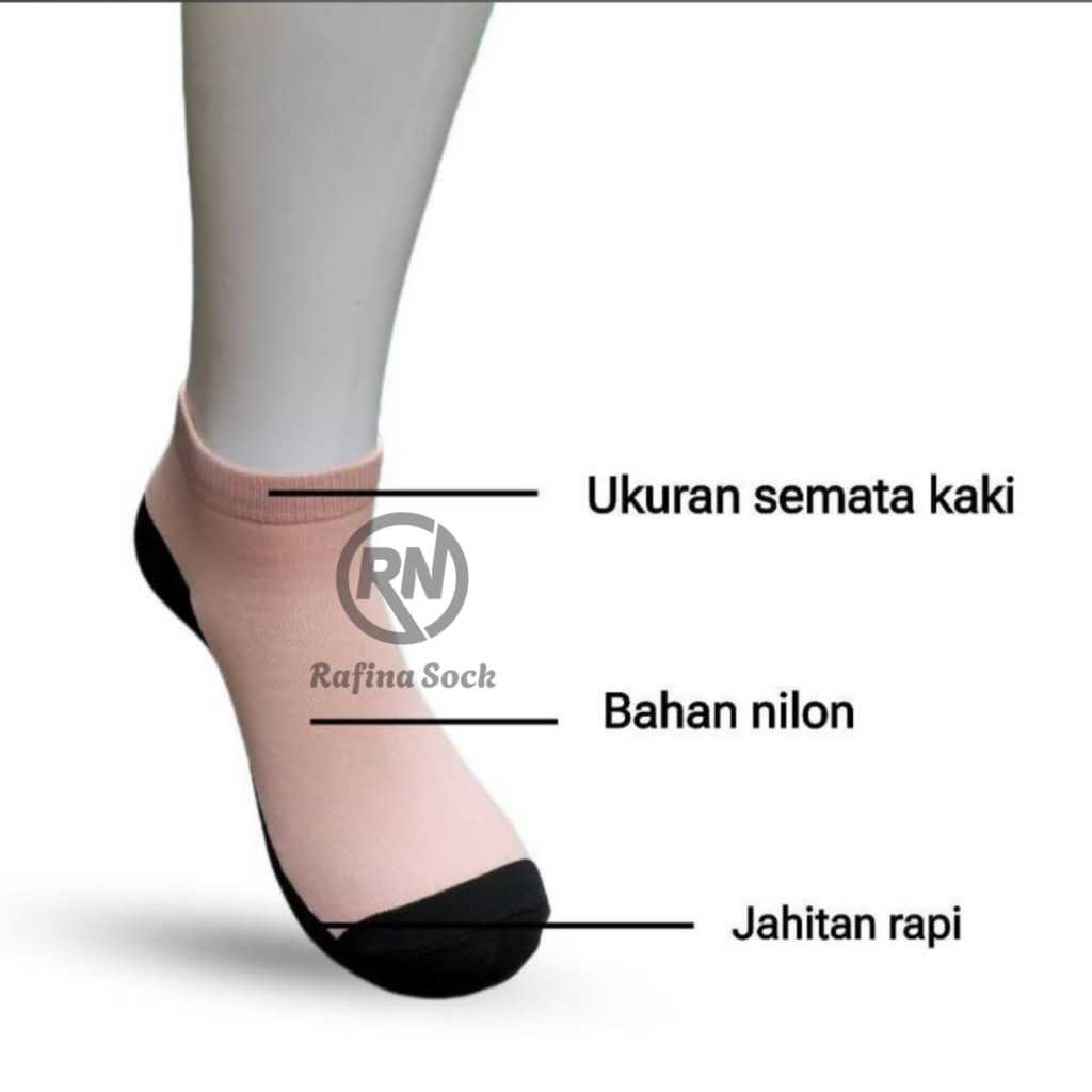 Kaos Kaki Muslimah Mata Kaki Bahan Nilon Warna Cream Telapak Hitam