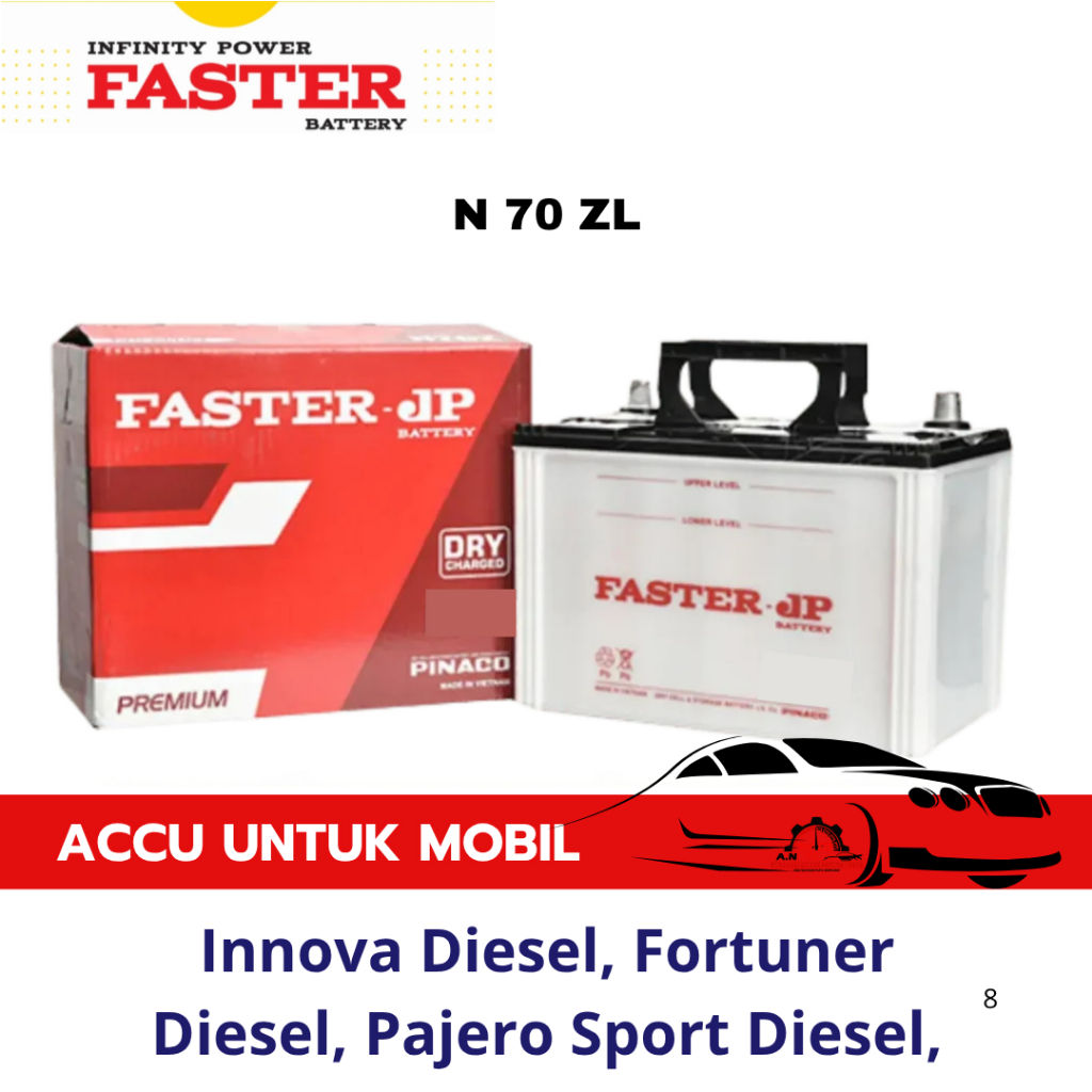 Aki Mobil Innova Diesel, Fortuner Diesel, Pajero Sport Diesel - Accu FASTER JP N70ZL 12V / 75Ah