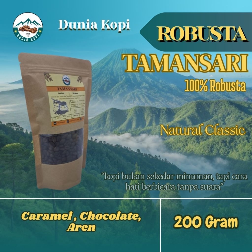 

ROBUSTA TAMANSARI Roast Bean GRADE 2 PREMIUM 80% Petik merah Varian low 200gr Rasa kuat & Hemat