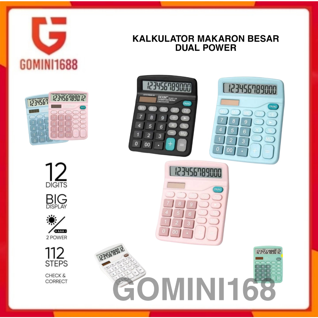 

(KM) Kalkulator Makaron Besar 12 Digit Angka Dengan Layar Digital Warna Lucu Dual Power