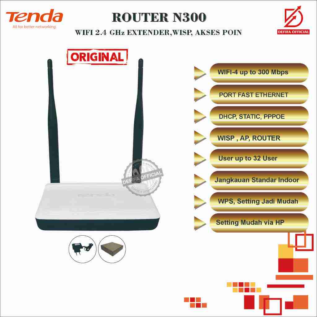 Router Wireless Wifi Tenda N300 V2  WISP Repeater Extender Akses Poin