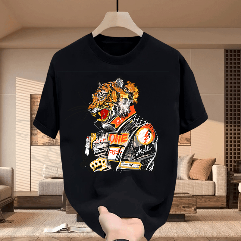 Desain unik "dicetak dengan pola harimau kartun" T-shirt menambah rasa mode Pria dan wanita kapas pu