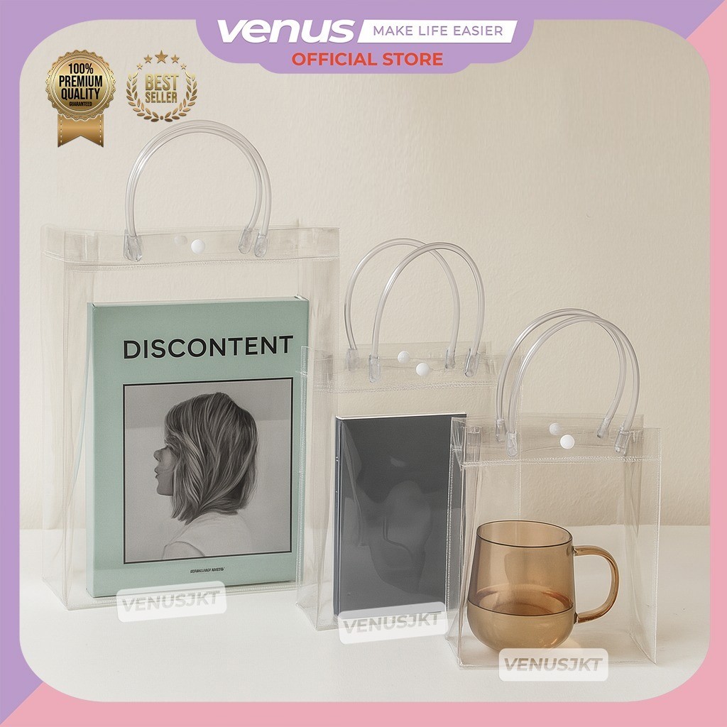 

VENUSJKT - Tas Mika PVC Transparant polos - Goodie Bag Bening - Tas Plastik Hampers & Snack Ulang Tahun - Tas Plastik Hampers & Snack – Totebag Souvenir Bening & Tebal S1229