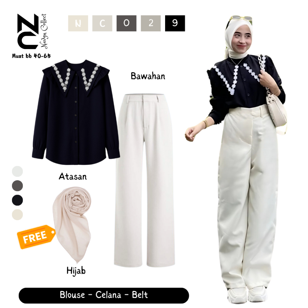 Oneset Wanita Kekinian [ Blouse Sailor + Celana ] FREE Hijab Outfit Trending Outfit Korea NC0031