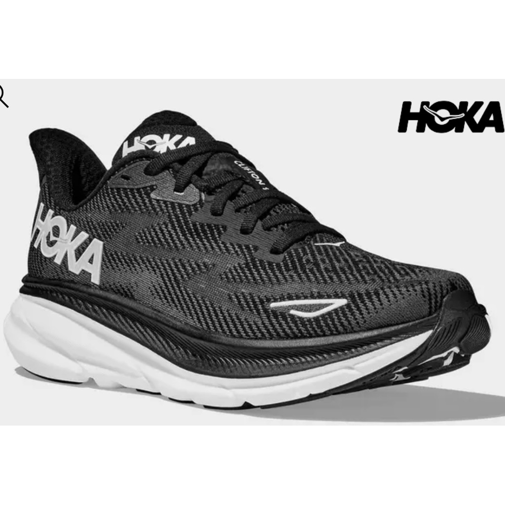 HOKA CLIFTON 9 BLACK WHITE