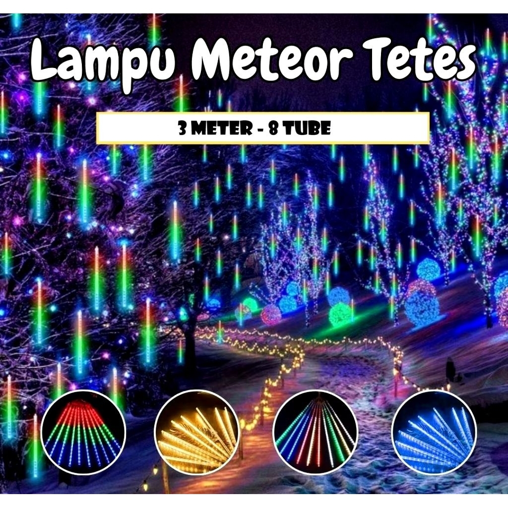 Lampu LED Hias Hujan Meteor 3m / Lampu Meteor LED 8 Batang / Lampu Hujan RGB Jatuh Salju / Lampu Met