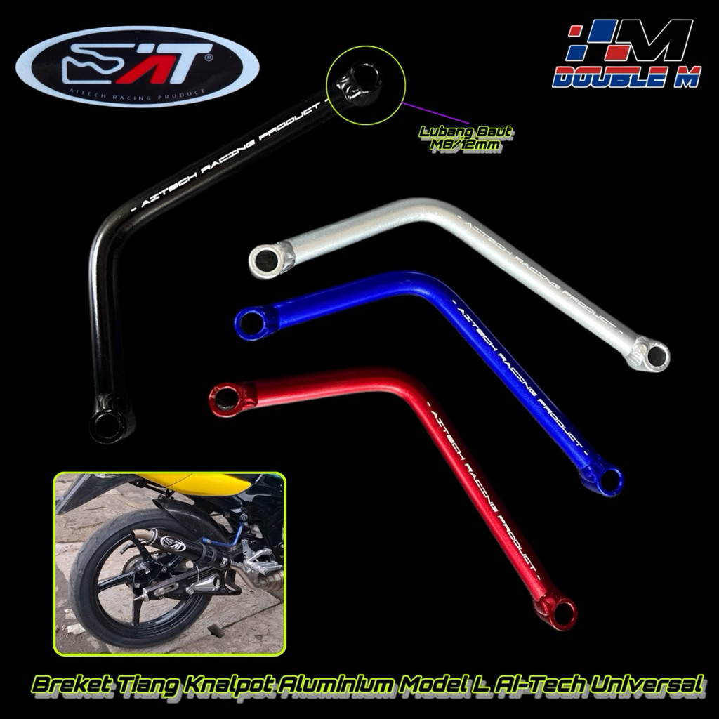 Breket Tiang Knalpot Alumunium Almu Model L Aitech Universal Ninja R SS RR Bebek Matic Mio Beat Here