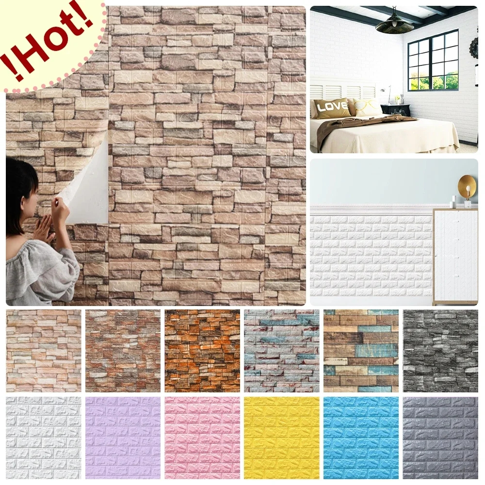 Wallpaper Dinding Sticker 3D Foam Anti Air Motif Bata Berteksture Seperti Bata Sudah Lem 70x77Cm