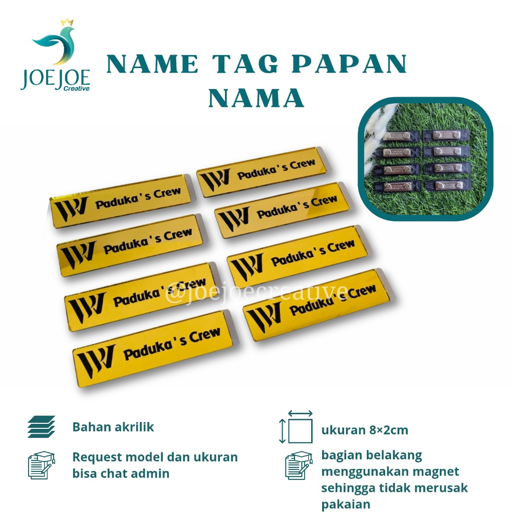 

NAMETAG PAPAN NAMA AKRILIK CUSTUME WARNA GOLD PAPAN DADA NAMA