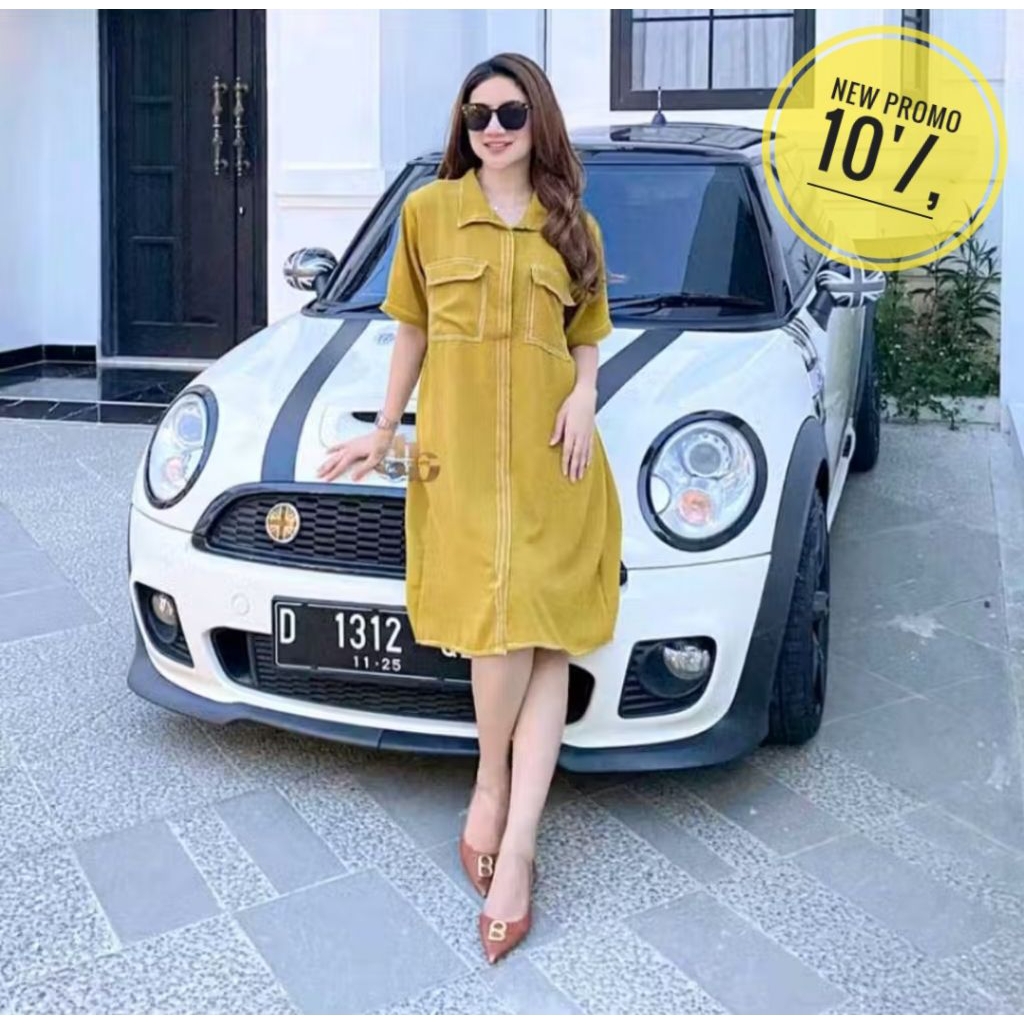 BAJU DRESS MOLY MIDI CRINKLE BUSUI-BAJU CEWEK DRESS KEKINIAN