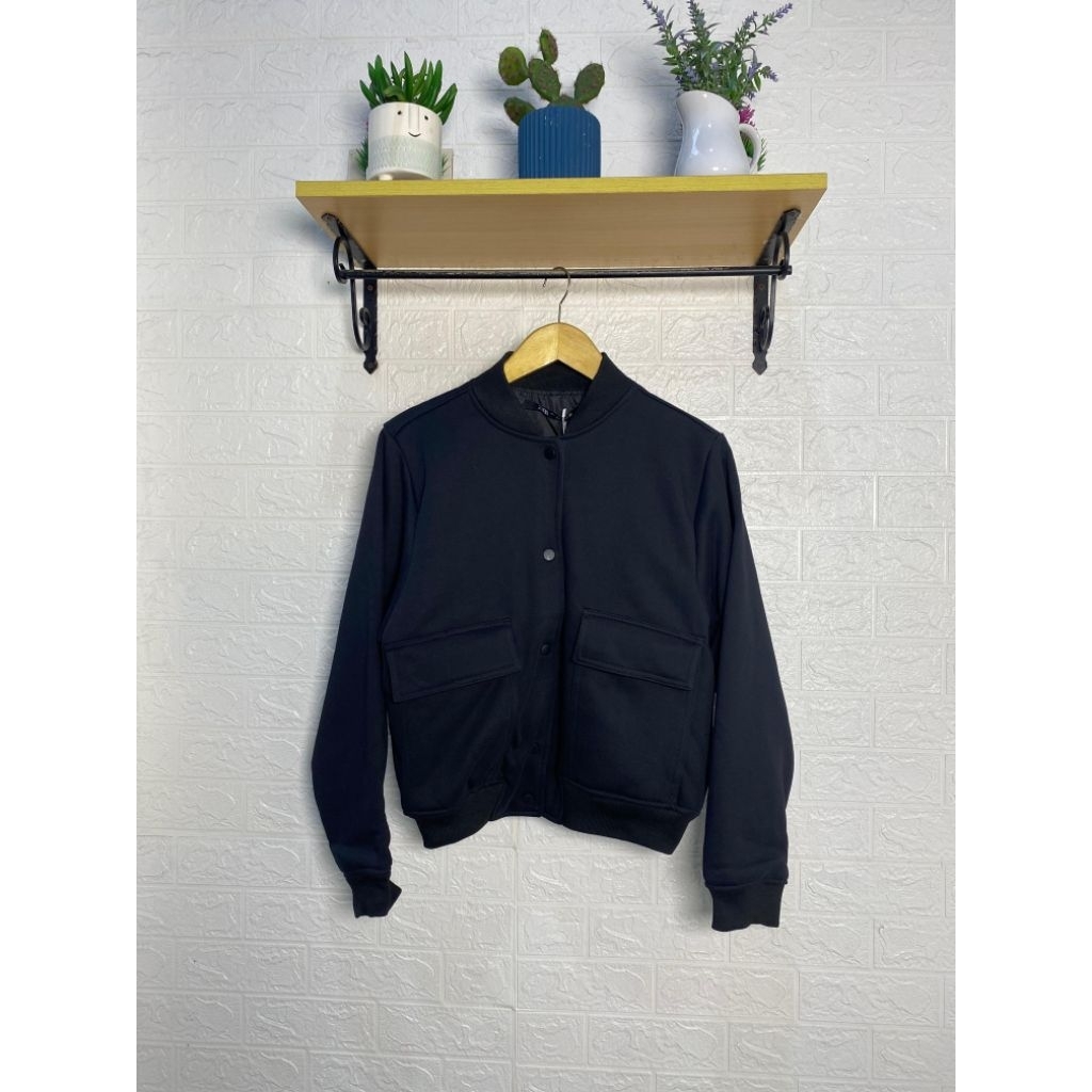[J-202] Jaket Crop Outerwear Fleece Premium Black
