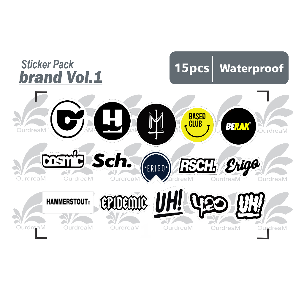 

stiker brand Vol.1 - isi 15 pcs sticker pack tumbler helm waterproof medium size
