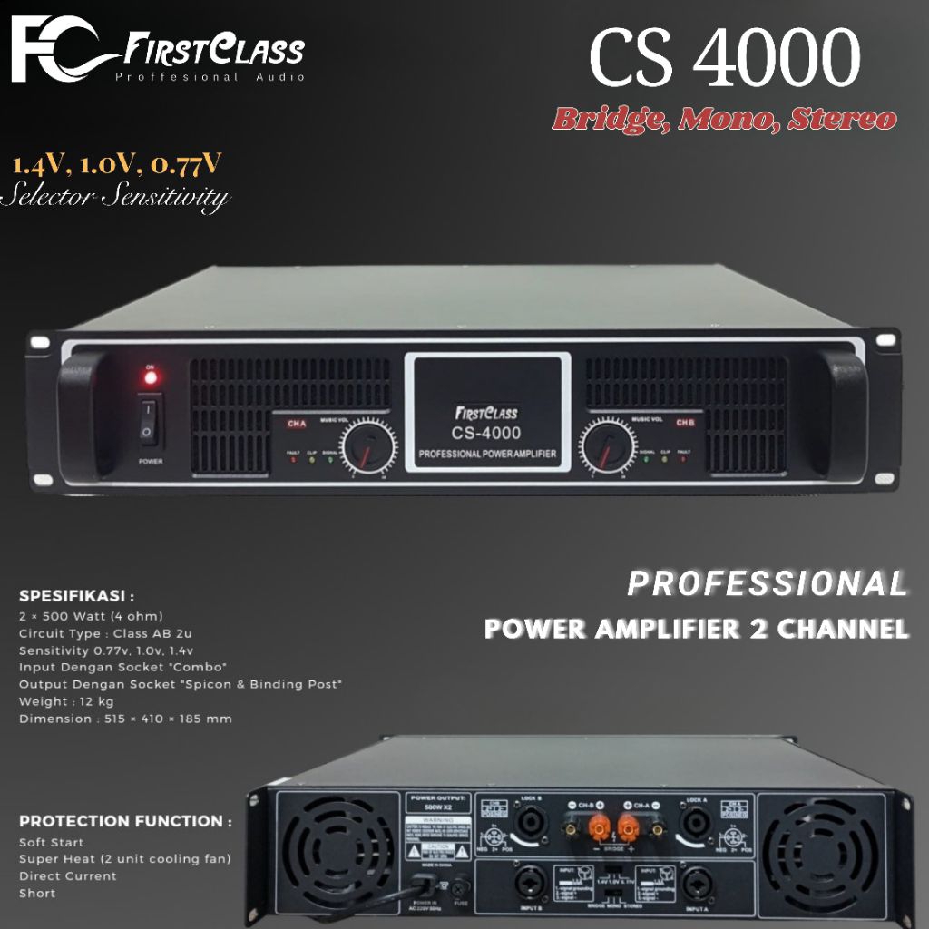 Power Amplifier Firstclass CS 4000 / CS-4000 / CS4000 Original 500 Watt x 2
