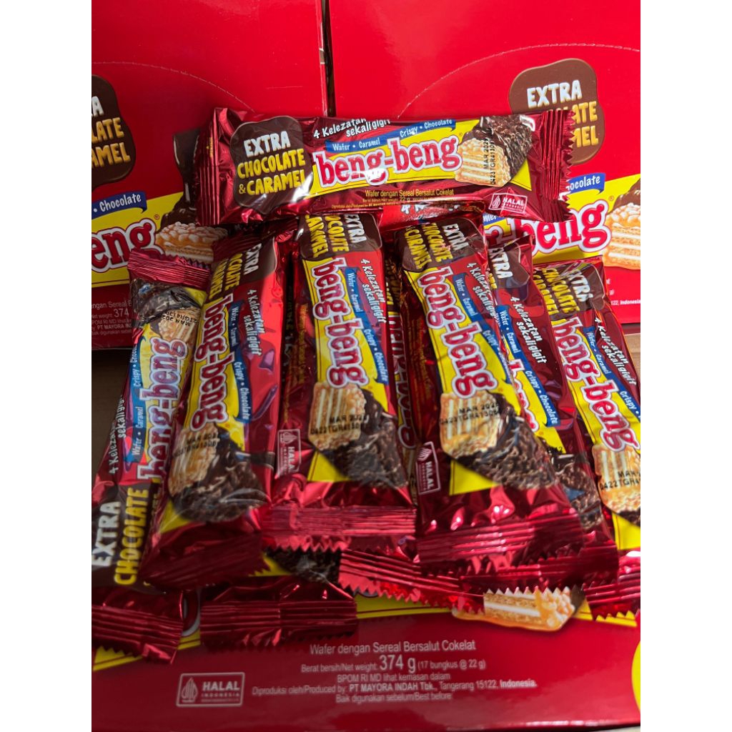 

Beng Beng extra chocolate dan caramel isi 17 bungkus