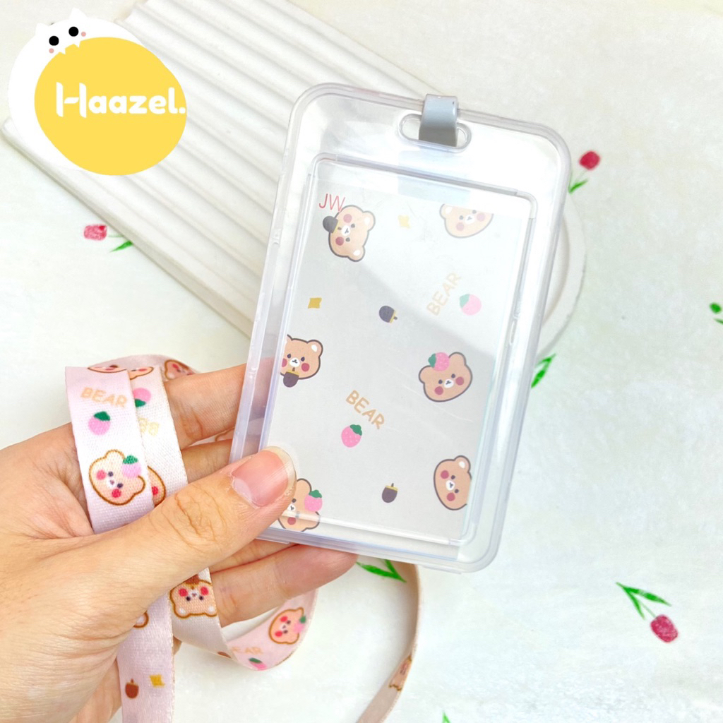 

Lanyard ID Card Holder Teddy Bear Tempat Kartu Karakter Beruang Name Tag Plastik Pelindung Photocard