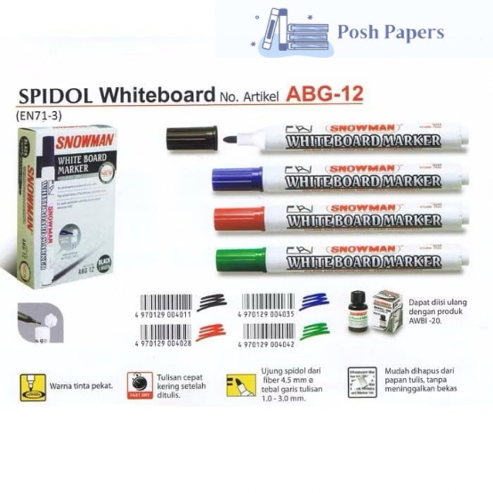 

SPIDOL SNOWMAN Erasable Spidol for WHITEBOARD ABG 12 Pcs