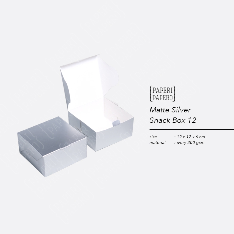 

Matte Silver Snack Box (12 x 12 x 6 cm) - Kotak Packaging Kue Perak Doff Premium Hampers Souvenir