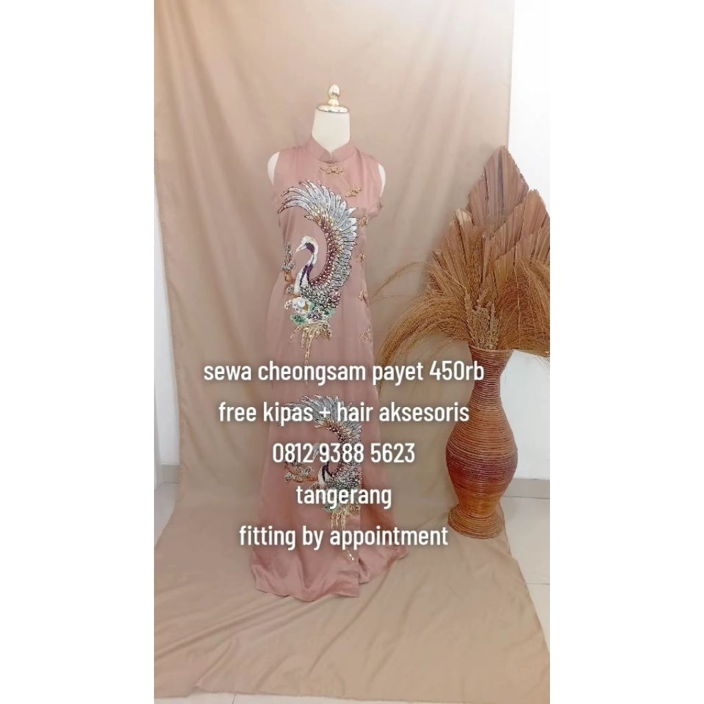 sewa cheongsam sangjit wanita murah - sewa cheongsam rose gold burung hong payet