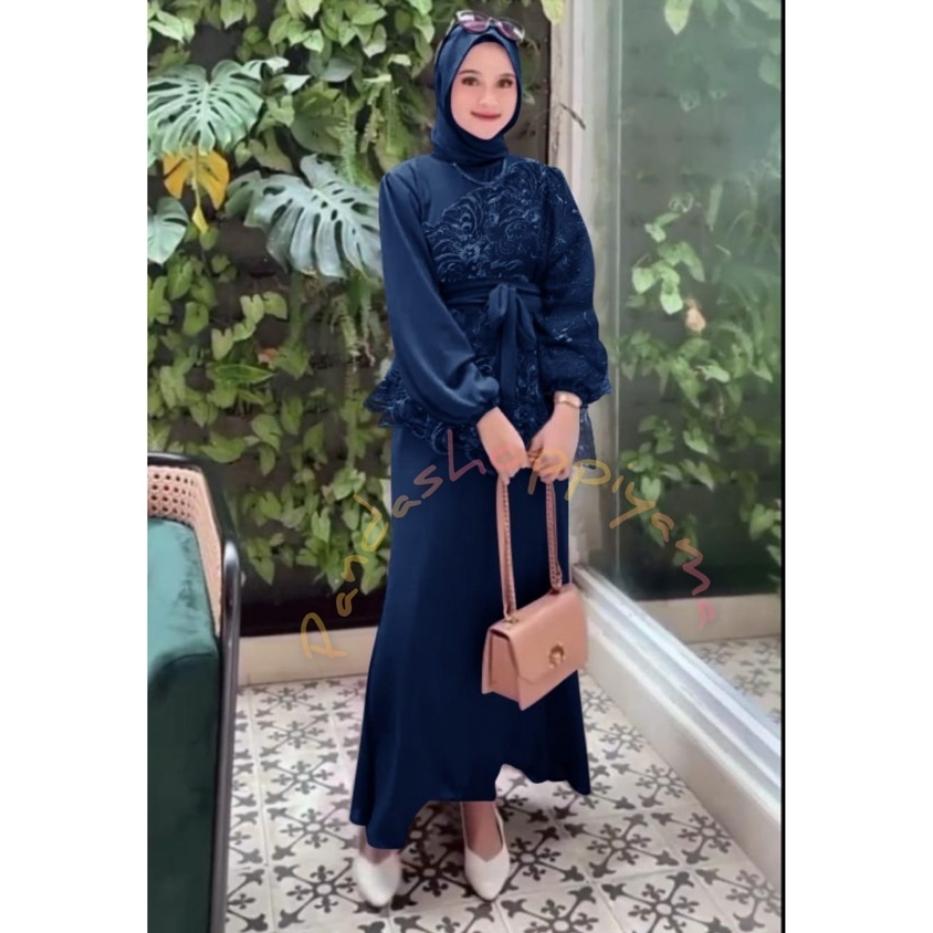 SAUKIA GAMIS MUSLIM BROKAT MIX PAYET MUTIARA MAXI DRESS PESTA MUSLIM KEKINIAN BROKAT RENDA