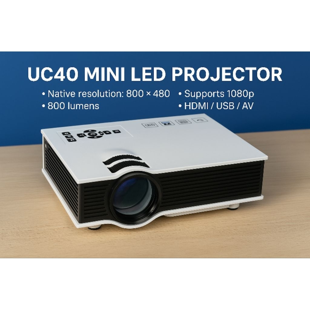 UC40 Mini LED Projector – Home Cinema 800x480 (Supports 1080p), Portable w/ HDMI USB AV