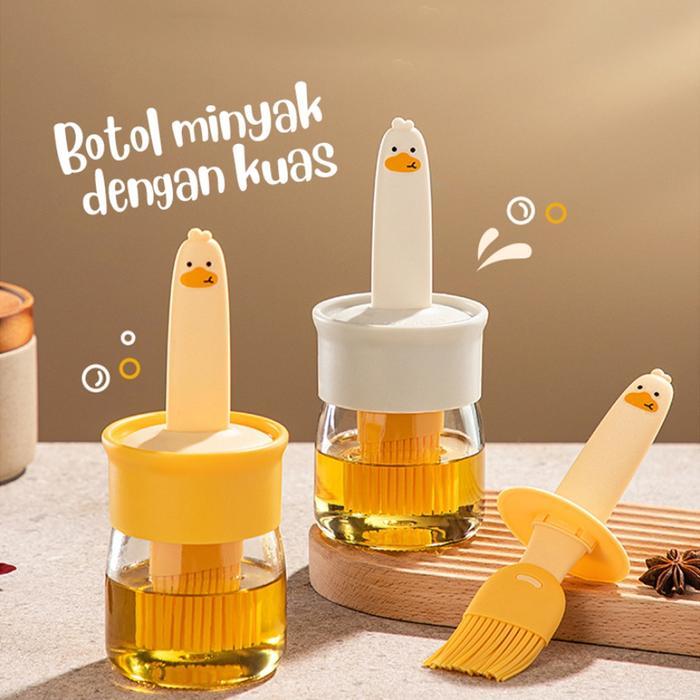 Kuas Silikon Bebek Dispenser Pemoles Makanan BBQ Baking Memasak Botol Aplikator Minyak Goreng Serbaguna Barbeque Bakaran Panggangan Tahan Panas Sate Ayam Daging Ikan Sosis Bakar Silikon Motif Bebek dengan Botol Minya Minyak Kecap Transparan Duck Oil Brush